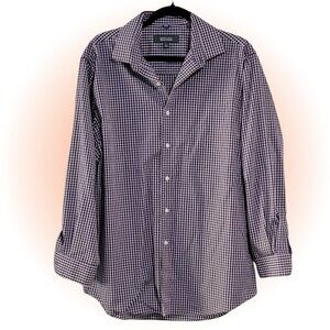 KENNETH COLE PURPLE WHITE GINGHAM COTTON SHIRT EUC 16 1/2 32-33